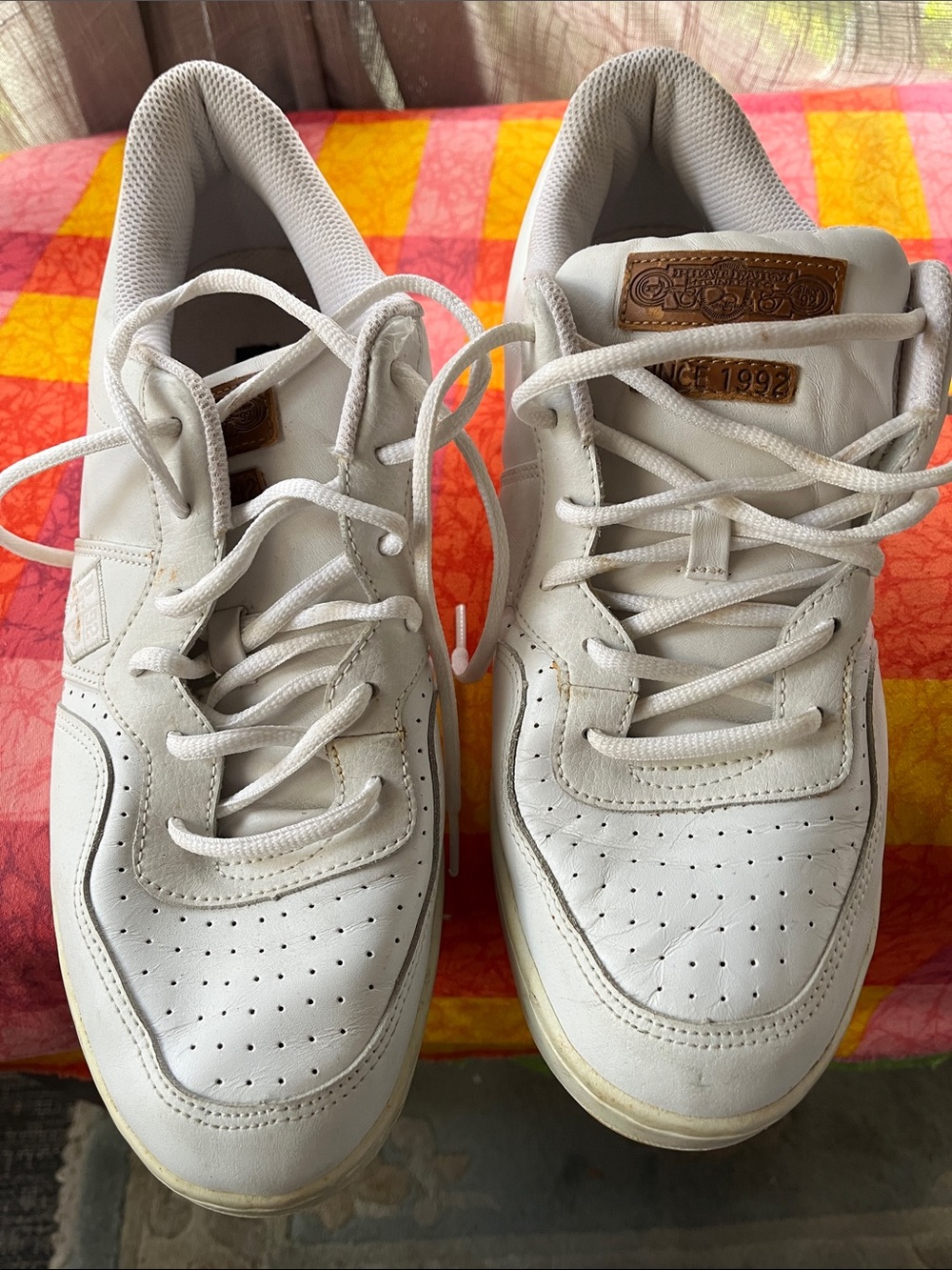 Phat Farm White Leather Sneakers with Brown Leather Logo Patch